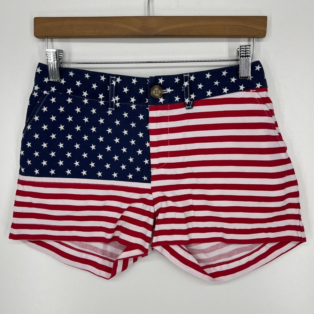 Chubbies Shorts Women's 2 Red White Blue Stars‎ Striped USA Flag 4th of July